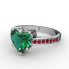 Lovie Kalp Tektaş Yüzük - Yeşil kuvars ve garnet 14 ayar beyaz altın yüzük #v1aqwg