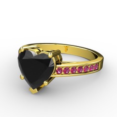 Lovie Kalp Tektaş Yüzük - Siyah zirkon ve rodolit garnet 14 ayar altın yüzük #vccoxw