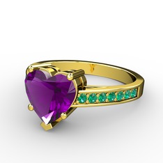 Lovie Kalp Tektaş Yüzük - Ametist ve yeşil kuvars 18 ayar altın yüzük #vvctw0