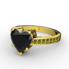 Siyah zirkon ve peridot 8 ayar altın yüzük