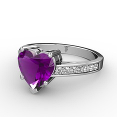 Lovie Kalp Tektaş Yüzük - Ametist ve beyaz zirkon 14 ayar beyaz altın yüzük #w7562i