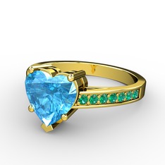 Lovie Kalp Tektaş Yüzük - Akuamarin ve yeşil kuvars 8 ayar altın yüzük #whi9qx