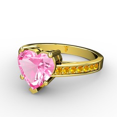 Lovie Kalp Tektaş Yüzük - Pembe kuvars ve sitrin 18 ayar altın yüzük #whm82s