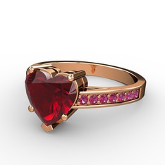Lovie Kalp Tektaş Yüzük - Garnet ve rodolit garnet 18 ayar rose altın yüzük #wp0m3w