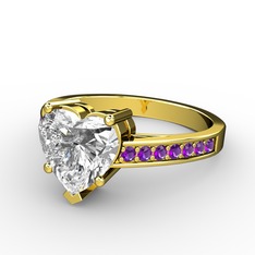 Lovie Kalp Tektaş Yüzük - Swarovski ve ametist 18 ayar altın yüzük #wyva63