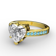 Lovie Kalp Tektaş Yüzük - Swarovski ve akuamarin 8 ayar altın yüzük #x4r894