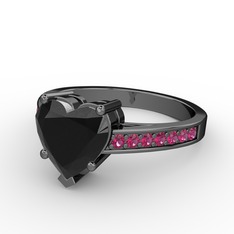 Lovie Kalp Tektaş Yüzük - Siyah zirkon ve rodolit garnet 925 ayar siyah rodyum kaplama gümüş yüzük #x6qee5