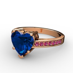 Lovie Kalp Tektaş Yüzük - Lab safir ve rodolit garnet 18 ayar rose altın yüzük #xvld60