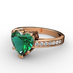 Lovie Kalp Tektaş Yüzük - Yeşil kuvars ve beyaz zirkon 14 ayar rose altın yüzük #ypa57q