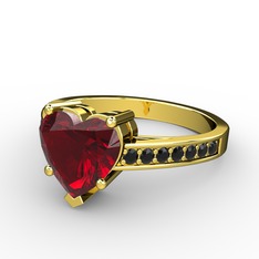 Lovie Kalp Tektaş Yüzük - Garnet ve siyah zirkon 18 ayar altın yüzük #z0wqas