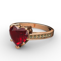 Lovie Kalp Tektaş Yüzük - Garnet ve dumanlı kuvars 8 ayar rose altın yüzük #zrbr7g