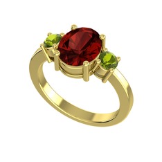 Tria Carita Yüzük - Garnet ve peridot 8 ayar altın yüzük #1063fkl