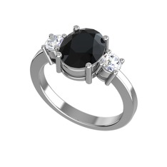 Tria Carita Yüzük - Siyah zirkon ve beyaz zirkon 14 ayar beyaz altın yüzük #10888s9