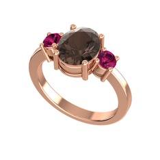Tria Carita Yüzük - Dumanlı kuvars ve rodolit garnet 18 ayar rose altın yüzük #108bz4w