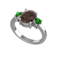 Tria Carita Yüzük - Dumanlı kuvars ve yeşil kuvars 8 ayar beyaz altın yüzük #10n46lf