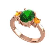 Tria Carita Yüzük - Yeşil kuvars ve sitrin 8 ayar rose altın yüzük #119e0l5