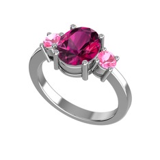 Tria Carita Yüzük - Rodolit garnet ve pembe kuvars 14 ayar beyaz altın yüzük #11p95hg