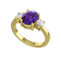 Tria Carita Yüzük - Ametist ve swarovski 14 ayar altın yüzük #11ynx0p