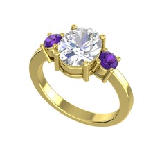 Tria Carita Yüzük - Swarovski ve ametist 8 ayar altın yüzük #121i8t0