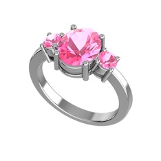 Tria Carita Yüzük - Pembe kuvars 8 ayar beyaz altın yüzük #123mxmu