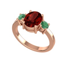 Tria Carita Yüzük - Garnet ve kök zümrüt 8 ayar rose altın yüzük #1291ea7