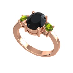 Tria Carita Yüzük - Siyah zirkon ve peridot 14 ayar rose altın yüzük #12a4kl0