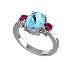 Tria Carita Yüzük - Akuamarin ve rodolit garnet 14 ayar beyaz altın yüzük #12gcbyu