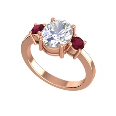 Tria Carita Yüzük - Swarovski ve kök yakut 14 ayar rose altın yüzük #12kn8ef