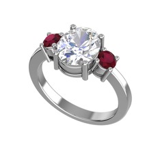 Tria Carita Yüzük - Swarovski ve kök yakut 8 ayar beyaz altın yüzük #12yi7vi