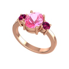 Pembe kuvars ve rodolit garnet 18 ayar rose altın yüzük