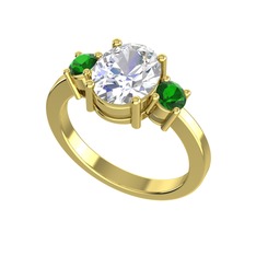 Tria Carita Yüzük - Swarovski ve yeşil kuvars 14 ayar altın yüzük #135iguw