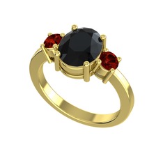 Tria Carita Yüzük - Siyah zirkon ve garnet 18 ayar altın yüzük #13dtqew