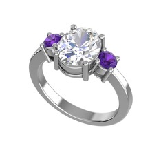 Swarovski ve ametist 14 ayar beyaz altın yüzük