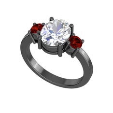 Swarovski ve garnet 925 ayar siyah rodyum kaplama gümüş yüzük