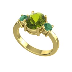 Peridot ve kök zümrüt 14 ayar altın yüzük