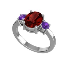 Garnet ve ametist 8 ayar beyaz altın yüzük