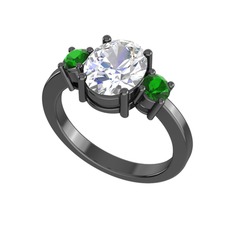 Tria Carita Yüzük - Beyaz zirkon ve yeşil kuvars 925 ayar siyah rodyum kaplama gümüş yüzük #14eah47