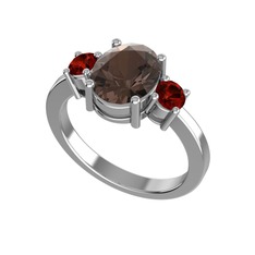 Dumanlı kuvars ve garnet 14 ayar beyaz altın yüzük