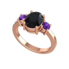 Tria Carita Yüzük - Siyah zirkon ve ametist 18 ayar rose altın yüzük #14ns9c9