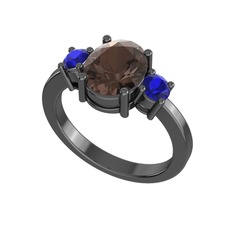 Tria Carita Yüzük - Dumanlı kuvars ve lab safir 925 ayar siyah rodyum kaplama gümüş yüzük #14watzo