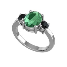 Tria Carita Yüzük - Kök zümrüt ve siyah zirkon 14 ayar beyaz altın yüzük #150tggg