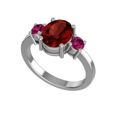 Tria Carita Yüzük - Garnet ve rodolit garnet 8 ayar beyaz altın yüzük #156rot4
