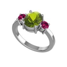 Peridot ve rodolit garnet 14 ayar beyaz altın yüzük