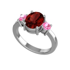 Tria Carita Yüzük - Garnet ve pembe kuvars 14 ayar beyaz altın yüzük #16b1qto