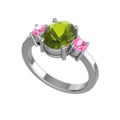 Tria Carita Yüzük - Peridot ve pembe kuvars 8 ayar beyaz altın yüzük #16gih1m