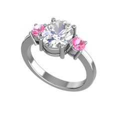 Tria Carita Yüzük - Swarovski ve pembe kuvars 14 ayar beyaz altın yüzük #16odxqp