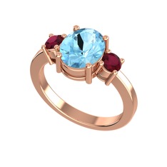 Tria Carita Yüzük - Akuamarin ve kök yakut 18 ayar rose altın yüzük #16vstra