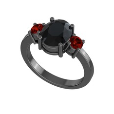 Tria Carita Yüzük - Siyah zirkon ve garnet 925 ayar siyah rodyum kaplama gümüş yüzük #16ymism