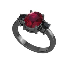 Tria Carita Yüzük - Kök yakut ve siyah zirkon 925 ayar siyah rodyum kaplama gümüş yüzük #18sy3n