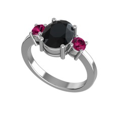 Siyah zirkon ve rodolit garnet 18 ayar beyaz altın yüzük